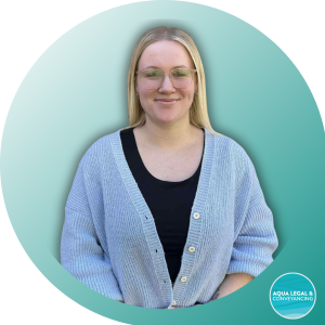 Bronte Wissink, legal assistant at Aqua Legal and law student at the University of Newcastle, smiling